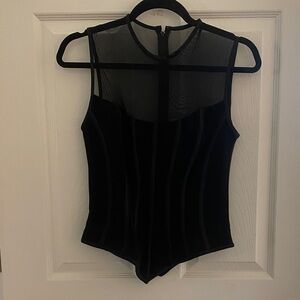 Sheer Yoke Black Sleeveless Bodysuit